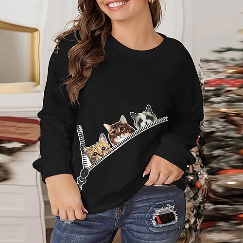 Women's Plus Size Tops Pullover Sweatshirt Animal Cat Print Long Sleeve Crew Neck Casual Festival Daily Going out Polyester Winter Fall Green Black
Women's Plus Size Tops Pullover Sweatshirt Animal Cat Print Long Sleeve Crew Neck Casual Festival Daily Going out Polyester Winter Fall Green Black