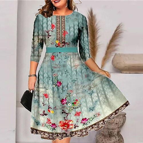 Women's Plus Size Work Dress Floral Crew Neck 3/4 Length Sleeve Winter Fall Stylish Work Midi Dress Work Going out Dress
Women's Plus Size Work Dress Floral Crew Neck 3/4 Length Sleeve Winter Fall Stylish Work Midi Dress Work Going out Dress