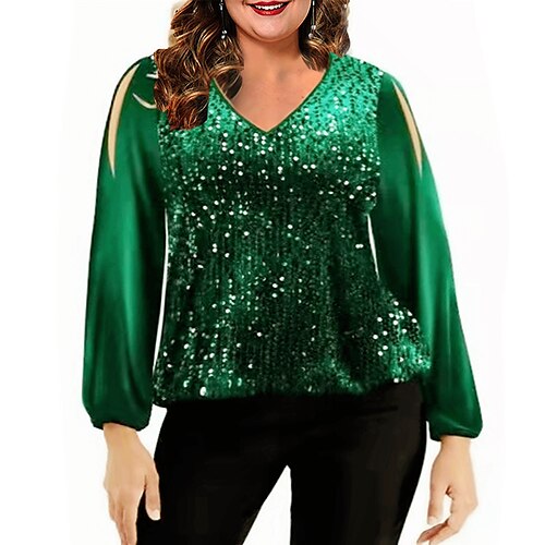 Women's Plus Size Tops Blouse Shirt Plain Sequins Long Sleeve V Neck Fashion Casual Holiday Daily Date Polyester Winter Fall Green Black
Women's Plus Size Tops Blouse Shirt Plain Sequins Long Sleeve V Neck Fashion Casual Holiday Daily Date Polyester Winter Fall Green Black