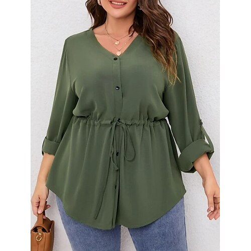 Women's Plus Size Tops Blouse Plain Button Drawstring 3/4 Length Sleeve V Neck Fashion Modern Vacation Going out Polyester Winter Fall Green
Women's Plus Size Tops Blouse Plain Button Drawstring 3/4 Length Sleeve V Neck Fashion Modern Vacation Going out Polyester Winter Fall Green