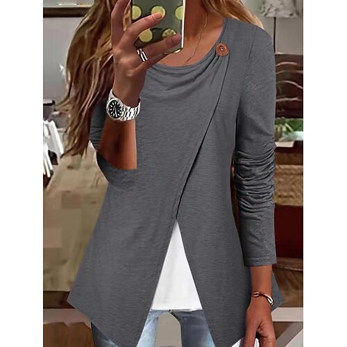 Women's Blouse Shirt Gray Plain Button Long Sleeve Casual Basic Round Neck Regular S
Women's Blouse Shirt Gray Plain Button Long Sleeve Casual Basic Round Neck Regular S