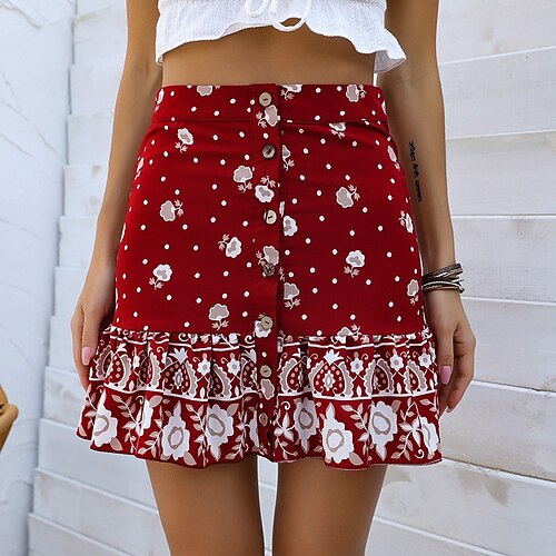 Women's Skirt Above Knee Polyester Wine Skirts Ruffle Print Fashion Christmas Holiday S M L
Women's Skirt Above Knee Polyester Wine Skirts Ruffle Print Fashion Christmas Holiday S M L