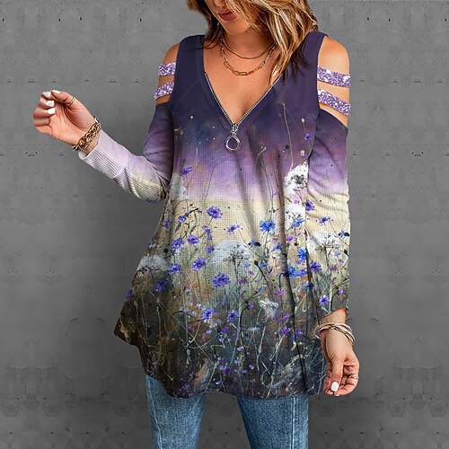 Women's Blouse Shirt Purple Floral Cut Out Flowing tunic Long Sleeve Holiday Weekend Basic V Neck Regular Floral S
Women's Blouse Shirt Purple Floral Cut Out Flowing tunic Long Sleeve Holiday Weekend Basic V Neck Regular Floral S