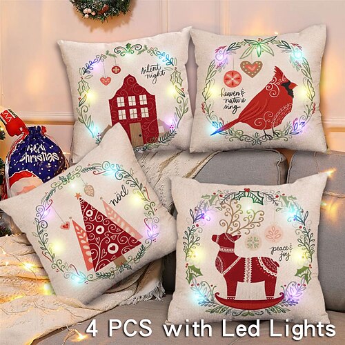 Christmas Throw Pillow Cover LED Lights 4PC Soft Decorative Snowman Santa Claus Tree Gift Square Cushion Pillowcase for Bedroom Livingroom Sofa Couch Chair Superior Quality
Christmas Throw Pillow Cover LED Lights 4PC Soft Decorative Snowman Santa Claus Tree Gift Square Cushion Pillowcase for Bedroom Livingroom Sofa Couch Chair Superior Quality