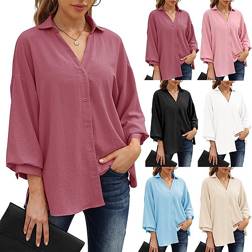 Women's Blouse Shirt Chiffon Button-Down Solid / Plain Color Classic V Neck Regular Spring & Fall Black Pink Fuchsia Apricot Light Blue
Women's Blouse Shirt Chiffon Button-Down Solid / Plain Color Classic V Neck Regular Spring & Fall Black Pink Fuchsia Apricot Light Blue