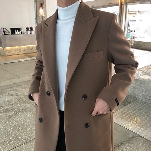 

Men's Winter Coat Wool Coat Overcoat Daily Wear Going out Fall & Winter Polyester Washable Casual Outerwear Clothing Apparel Fashion Warm Ups Solid Colored Button-Down Turndown Double Breasted