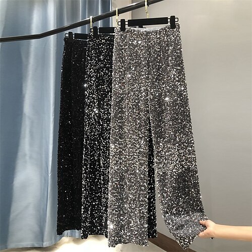 Women's Wide Leg Pants Trousers Sequin Straight Leg Plain Classic Modern Thick Winter Silver Black gray Black
Women's Wide Leg Pants Trousers Sequin Straight Leg Plain Classic Modern Thick Winter Silver Black gray Black