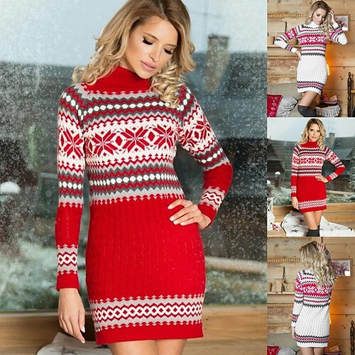 Women's Christmas Sweater Dress Winter Dress Shift Dress Red White Long Sleeve Print Knit Winter Fall High Neck Elegant Casual 2022 S M L XL 2XL
Women's Christmas Sweater Dress Winter Dress Shift Dress Red White Long Sleeve Print Knit Winter Fall High Neck Elegant Casual 2022 S M L XL 2XL