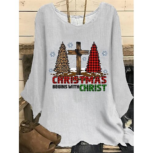 Women's Plus Size Christmas Tops Blouse Shirt Letter Christmas Tree Print Long Sleeve Casual Festival Daily Polyester Winter Fall Black Gray
Women's Plus Size Christmas Tops Blouse Shirt Letter Christmas Tree Print Long Sleeve Casual Festival Daily Polyester Winter Fall Black Gray