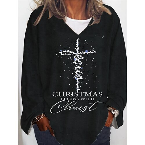 Women's Plus Size Christmas Tops T shirt Tee Letter Print Long Sleeve V Neck Vintage Casual Festival Daily Cotton Spandex Jersey Winter Fall Black
Women's Plus Size Christmas Tops T shirt Tee Letter Print Long Sleeve V Neck Vintage Casual Festival Daily Cotton Spandex Jersey Winter Fall Black