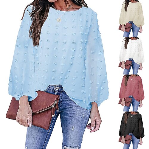 Dame Bluse Chiffon Jacquard Ensfarget / vanlig farge Klassisk Søt Rund hals Normal Vår & Vinter Svart Hvit Mørk Rosa Blå Aprikos
Dame Bluse Chiffon Jacquard Ensfarget / vanlig farge Klassisk Søt Rund hals Normal Vår & Vinter Svart Hvit Mørk Rosa Blå Aprikos