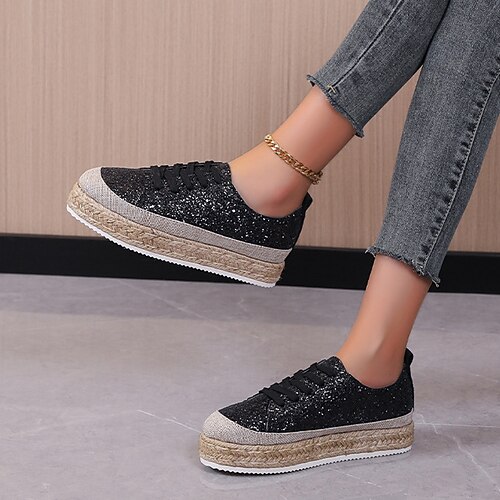 Women's Sneakers Outdoor Daily Platform Sneakers Winter Sequin Flat Heel Round Toe Casual Minimalism Synthetics Lace-up Solid Colored Black Gold Silver
Women's Sneakers Outdoor Daily Platform Sneakers Winter Sequin Flat Heel Round Toe Casual Minimalism Synthetics Lace-up Solid Colored Black Gold Silver