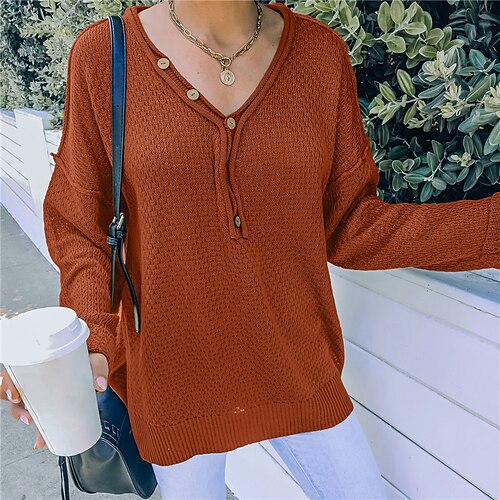 Women's Pullover Sweater Jumper Ribbed Knit Button Knitted Pure Color V Neck Stylish Casual Outdoor Daily Winter Fall Wine Army Green S M L / Cotton / Long Sleeve
Women's Pullover Sweater Jumper Ribbed Knit Button Knitted Pure Color V Neck Stylish Casual Outdoor Daily Winter Fall Wine Army Green S M L / Cotton / Long Sleeve