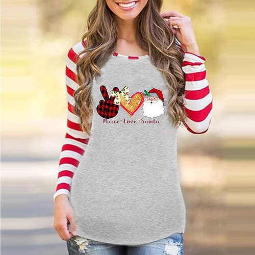 Women's T shirt Tee Gray Plaid Heart Print Long Sleeve Christmas Weekend Basic Round Neck Regular Painting S
Women's T shirt Tee Gray Plaid Heart Print Long Sleeve Christmas Weekend Basic Round Neck Regular Painting S