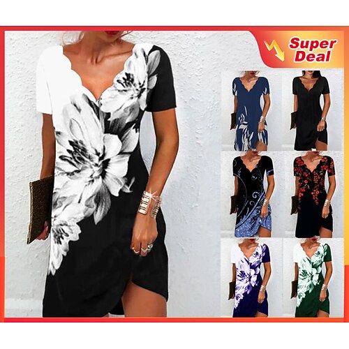 Women's Casual Dress Midi Dress Black And White Green Black Short Sleeve Floral Print Spring Summer V Neck 2022 S M L XL XXL 3XL
Women's Casual Dress Midi Dress Black And White Green Black Short Sleeve Floral Print Spring Summer V Neck 2022 S M L XL XXL 3XL