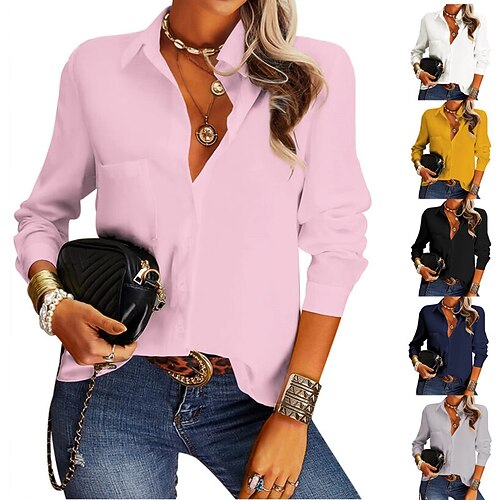 Women's Shirt Front Pocket Button-Down Solid / Plain Color Classic Shirt Collar Regular Spring & Fall Black Pink Yellow Dark Blue White
Women's Shirt Front Pocket Button-Down Solid / Plain Color Classic Shirt Collar Regular Spring & Fall Black Pink Yellow Dark Blue White