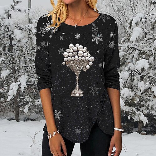 Women's T shirt Tee Black Graphic Snowflake Print Long Sleeve Christmas Weekend Basic Round Neck Regular Painting S
Women's T shirt Tee Black Graphic Snowflake Print Long Sleeve Christmas Weekend Basic Round Neck Regular Painting S