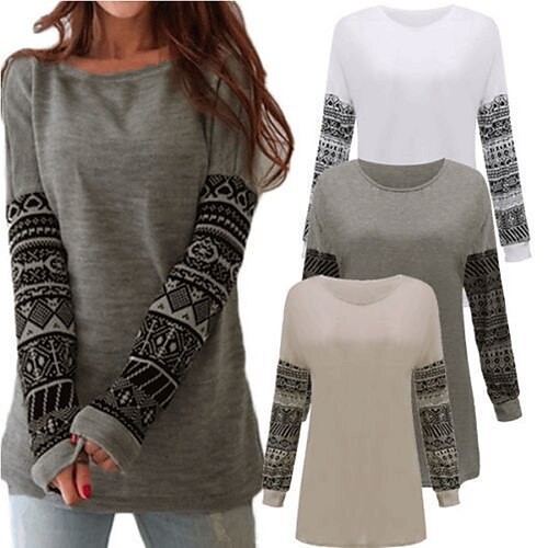 Women's T shirt Tee Patchwork Printed Basic Retro Round Neck Regular Spring & Fall Grey White
Women's T shirt Tee Patchwork Printed Basic Retro Round Neck Regular Spring & Fall Grey White