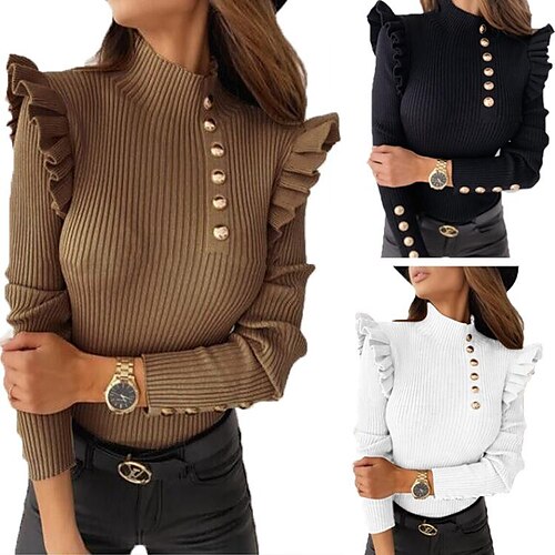 Women's Blouse Ruffle Button Solid / Plain Color Classic Sweet Round Neck Regular Spring & Fall Black Khaki White
Women's Blouse Ruffle Button Solid / Plain Color Classic Sweet Round Neck Regular Spring & Fall Black Khaki White