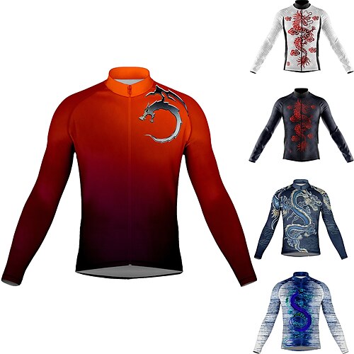 Men's Cycling Jersey Long Sleeve Bike Top with 3 Rear Pockets Mountain Bike MTB Road Bike Cycling Breathable Quick Dry Moisture Wicking Reflective Strips Yellow Dark Navy Red Gradient Dragon Spandex
Men's Cycling Jersey Long Sleeve Bike Top with 3 Rear Pockets Mountain Bike MTB Road Bike Cycling Breathable Quick Dry Moisture Wicking Reflective Strips Yellow Dark Navy Red Gradient Dragon Spandex