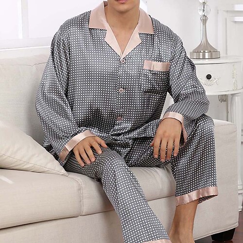 Men's Sleepwear Silk Pajama 2 Pieces Dot Simple Comfort Home Daily Faux Silk Breathable Lapel Long Sleeve Pant Pocket Fall Spring Dark Gray
Men's Sleepwear Silk Pajama 2 Pieces Dot Simple Comfort Home Daily Faux Silk Breathable Lapel Long Sleeve Pant Pocket Fall Spring Dark Gray
