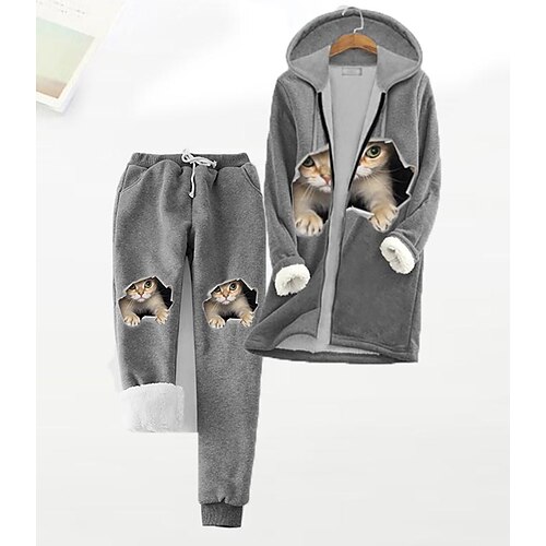 Women's Plus Size Tops Set Cat Zipper Print Long Sleeve Hooded Casual Modern Vacation Weekend Cotton Winter Fall Gray
Women's Plus Size Tops Set Cat Zipper Print Long Sleeve Hooded Casual Modern Vacation Weekend Cotton Winter Fall Gray