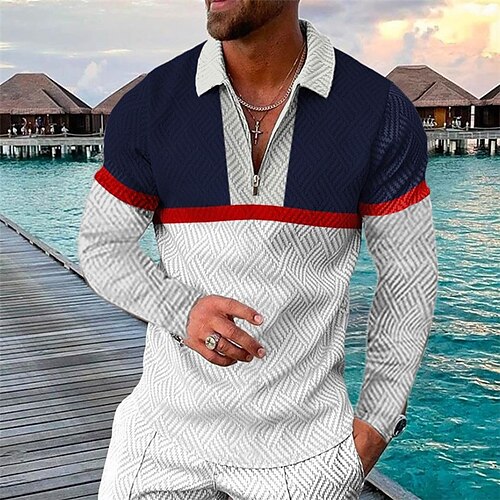 Men's Collar Polo Shirt Golf Shirt Color Block Graphic Prints Geometry Turndown Navy Blue 3D Print Outdoor Street Long Sleeve Zipper Print Clothing Apparel Fashion Designer Casual Soft
Men's Collar Polo Shirt Golf Shirt Color Block Graphic Prints Geometry Turndown Navy Blue 3D Print Outdoor Street Long Sleeve Zipper Print Clothing Apparel Fashion Designer Casual Soft