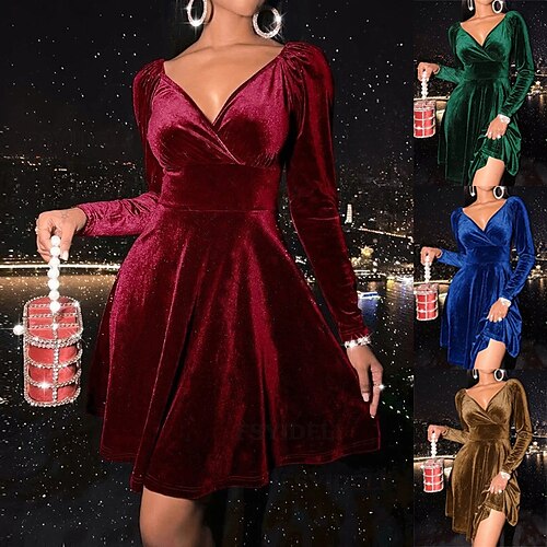 Women's Christmas Velvet Dress Mini Dress Green Blue Yellow Long Sleeve Pure Color Ruched Winter Fall Autumn V Neck Modern 2022 S M L XL
Women's Christmas Velvet Dress Mini Dress Green Blue Yellow Long Sleeve Pure Color Ruched Winter Fall Autumn V Neck Modern 2022 S M L XL