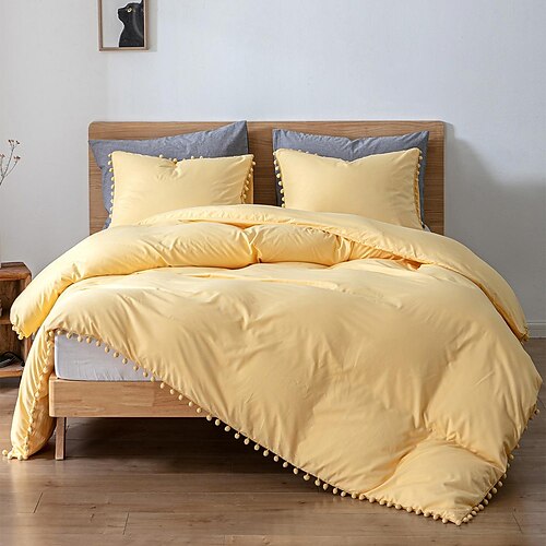 Pom Pom Fringe Duvet Cover Queen King Size, 3 Pieces (1 Duvet Cover, 2 Pillowcases) Soft Washed Microfiber Duvet Cover Set with Zipper Closure, Corner Ties
Pom Pom Fringe Duvet Cover Queen King Size, 3 Pieces (1 Duvet Cover, 2 Pillowcases) Soft Washed Microfiber Duvet Cover Set with Zipper Closure, Corner Ties