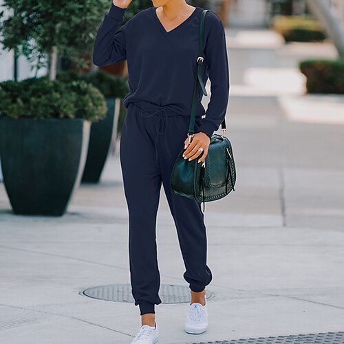 Women's Loungewear Sets Nighty Pure Color Fashion Sport Simple Home Street Airport Polyester Breathable V Wire Long Sleeve T shirt Tee Pant Fall Spring Wine Army Green
Women's Loungewear Sets Nighty Pure Color Fashion Sport Simple Home Street Airport Polyester Breathable V Wire Long Sleeve T shirt Tee Pant Fall Spring Wine Army Green