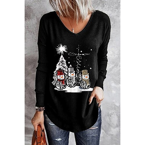 Women's Shirt Black Pink Wine Snowman Print Long Sleeve Christmas Weekend Basic V Neck Long S
Women's Shirt Black Pink Wine Snowman Print Long Sleeve Christmas Weekend Basic V Neck Long S
