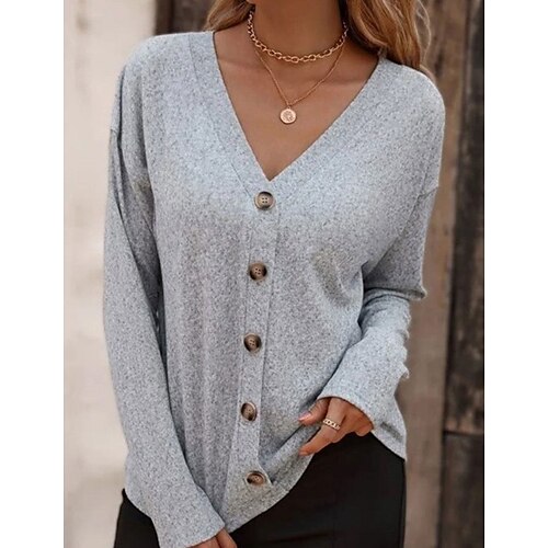 Women's Blouse Shirt Gray Plain Button Long Sleeve Casual Basic V Neck Regular Cotton S
Women's Blouse Shirt Gray Plain Button Long Sleeve Casual Basic V Neck Regular Cotton S
