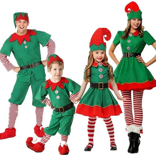 

Santa Claus Elf Mrs.Claus Outfits Christmas Hat Fancy Christmas Dress Men's Women's Boys Girls' Christmas Christmas Carnival Christmas Eve Adults Kid's Party Christmas Polyester Top Dress Pants Hat