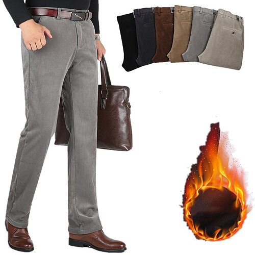 

Men's Corduroy Pants Winter Pants Trousers Pocket Solid Color Comfort Warm Business Casual Daily Cotton Blend Retro Vintage Formal Black Khaki Stretchy