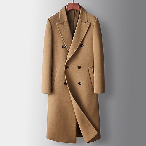 

Men's Winter Coat Wool Coat Peacoat Daily Wear Vacation Winter Fall POLY Thermal Warm Outdoor Outerwear Clothing Apparel Fashion Warm Ups Solid Colored Pocket Turndown Double Breasted