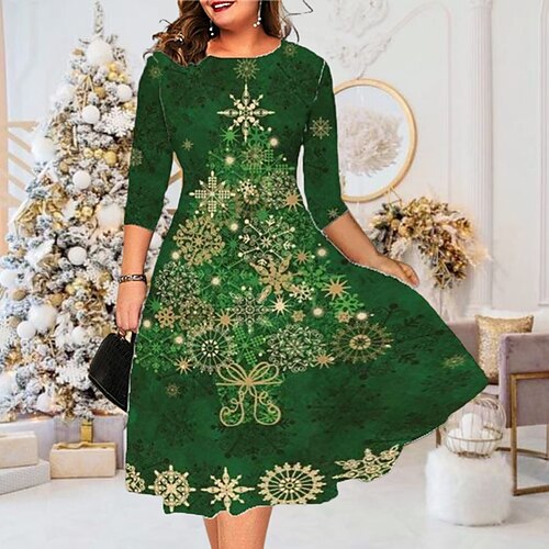 Women's Plus Size Christmas Dress Christmas Tree 3/4 Length Sleeve Winter Fall Midi Dress Work Dress
Women's Plus Size Christmas Dress Christmas Tree 3/4 Length Sleeve Winter Fall Midi Dress Work Dress