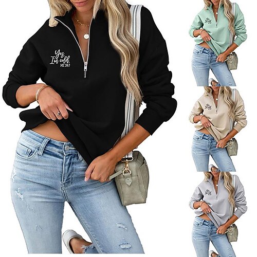Women's Zip Sweatshirt Pullover Basic Zipper Green Black Beige yes, l'm cold. Street V Neck Long Sleeve Cotton S M L XL 2XL
Women's Zip Sweatshirt Pullover Basic Zipper Green Black Beige yes, l'm cold. Street V Neck Long Sleeve Cotton S M L XL 2XL