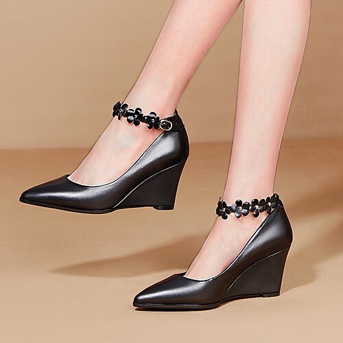 Women's Heels Plus Size Wedge Heel Pointed Toe PU Leather Ankle Strap Black Beige
Women's Heels Plus Size Wedge Heel Pointed Toe PU Leather Ankle Strap Black Beige