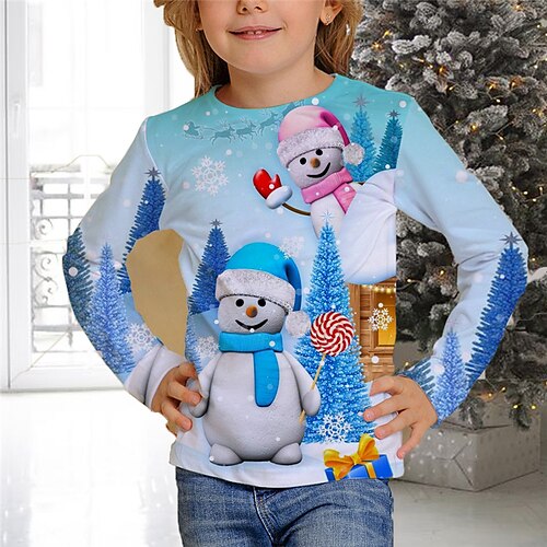 Kids Girls' Christmas T shirt Snowman Christmas Gifts 3D Printing Long Sleeve Crewneck Cute 7-13 Years Winter Blue
Kids Girls' Christmas T shirt Snowman Christmas Gifts 3D Printing Long Sleeve Crewneck Cute 7-13 Years Winter Blue