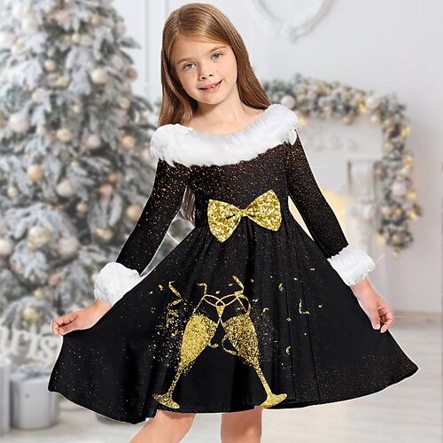 Kids Girls' Christmas Dress Graphic Casual Dress Above Knee Dress Christmas Gifts Fur Trim Crew Neck Long Sleeve Adorable Dress 2-13 Years Winter Black
Kids Girls' Christmas Dress Graphic Casual Dress Above Knee Dress Christmas Gifts Fur Trim Crew Neck Long Sleeve Adorable Dress 2-13 Years Winter Black