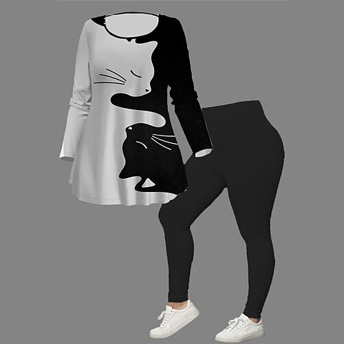 Women's Plus Size Tops Set Animal Cat Print Long Sleeve Crew Neck Casual Daily Going out Polyester Winter Fall Black And White Gray Black
Women's Plus Size Tops Set Animal Cat Print Long Sleeve Crew Neck Casual Daily Going out Polyester Winter Fall Black And White Gray Black
