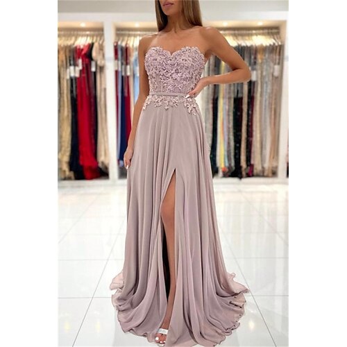 Linea-A Vestiti da sera Sensuale Vestito Formale Strascico a terra Senza maniche Senza bretelline Chiffon con Lustrini Fessura Con applique 2023
Linea-A Vestiti da sera Sensuale Vestito Formale Strascico a terra Senza maniche Senza bretelline Chiffon con Lustrini Fessura Con applique 2023