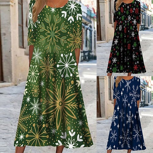 Women's Christmas Casual Dress Swing Dress Midi Dress Green Navy Blue Black Long Sleeve Snowflake Pocket Print Fall Winter Round Neck Vacation Casual 2022 S M L XL XXL 3XL
Women's Christmas Casual Dress Swing Dress Midi Dress Green Navy Blue Black Long Sleeve Snowflake Pocket Print Fall Winter Round Neck Vacation Casual 2022 S M L XL XXL 3XL