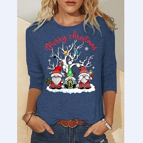 Women's T shirt Tee Sea Blue Black Blue Santa's Helper Print Long Sleeve Christmas Weekend Basic Round Neck Regular Painting S
Women's T shirt Tee Sea Blue Black Blue Santa's Helper Print Long Sleeve Christmas Weekend Basic Round Neck Regular Painting S