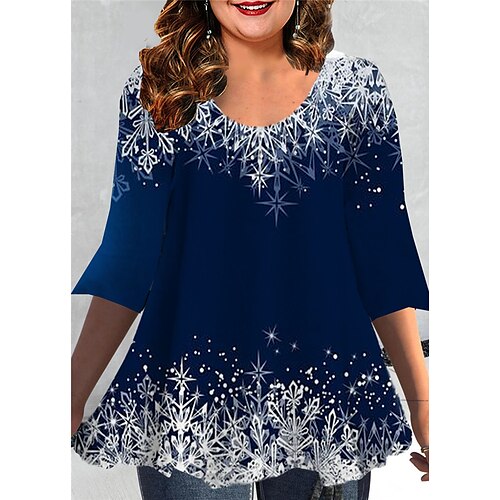 Women's Plus Size Christmas Tops Blouse Shirt Christmas Tree Snowflake Print 3/4 Length Sleeve Crewneck Casual Festival Christmas Daily Cotton Spandex Jersey Winter Fall Blue Navy Blue
Women's Plus Size Christmas Tops Blouse Shirt Christmas Tree Snowflake Print 3/4 Length Sleeve Crewneck Casual Festival Christmas Daily Cotton Spandex Jersey Winter Fall Blue Navy Blue