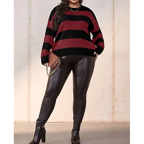 Women's Plus Size Tops Blouse Line Patchwork Long Sleeve Crew Neck Fashion Modern Vacation Going out Knit Winter Fall Dark Red
Women's Plus Size Tops Blouse Line Patchwork Long Sleeve Crew Neck Fashion Modern Vacation Going out Knit Winter Fall Dark Red
