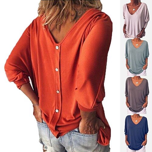 Women's Shirt Button Solid Colored Modern V Neck Regular Spring & Fall White Grey Dark Blue Orange
Women's Shirt Button Solid Colored Modern V Neck Regular Spring & Fall White Grey Dark Blue Orange