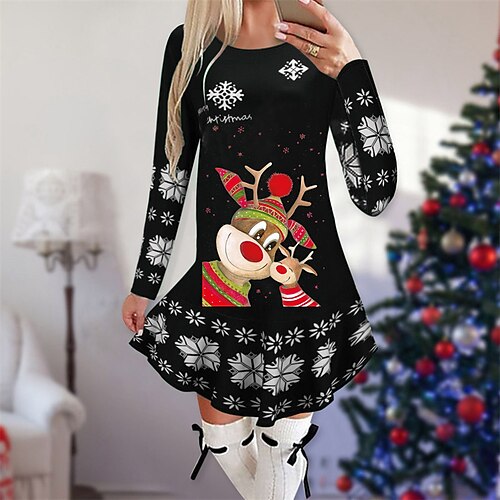 Women's Christmas Casual Dress Mini Dress Green Black Red Long Sleeve Elk Print Winter Fall Autumn Crew Neck Christmas 2022 S M L XL 2XL
Women's Christmas Casual Dress Mini Dress Green Black Red Long Sleeve Elk Print Winter Fall Autumn Crew Neck Christmas 2022 S M L XL 2XL