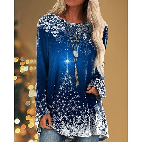 Women's T shirt Tee Black Blue Red Christmas Tree Snowflake Print Long Sleeve Christmas Weekend Basic Round Neck Long Painting S
Women's T shirt Tee Black Blue Red Christmas Tree Snowflake Print Long Sleeve Christmas Weekend Basic Round Neck Long Painting S