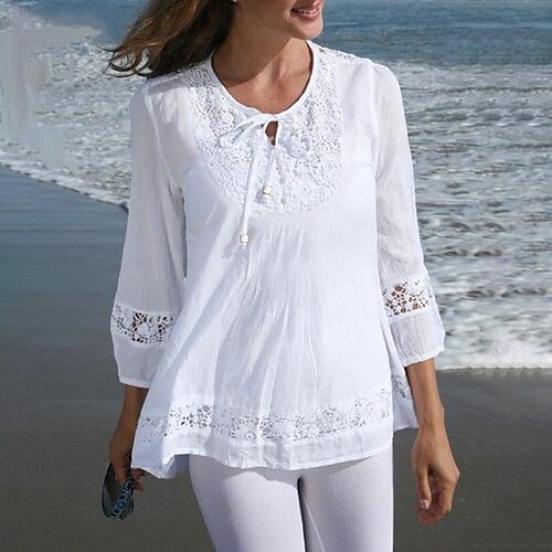 Women's T shirt Tee Navy Black Wine Plain Lace Long Sleeve Daily Weekend Basic Round Neck Regular S
Women's T shirt Tee Navy Black Wine Plain Lace Long Sleeve Daily Weekend Basic Round Neck Regular S